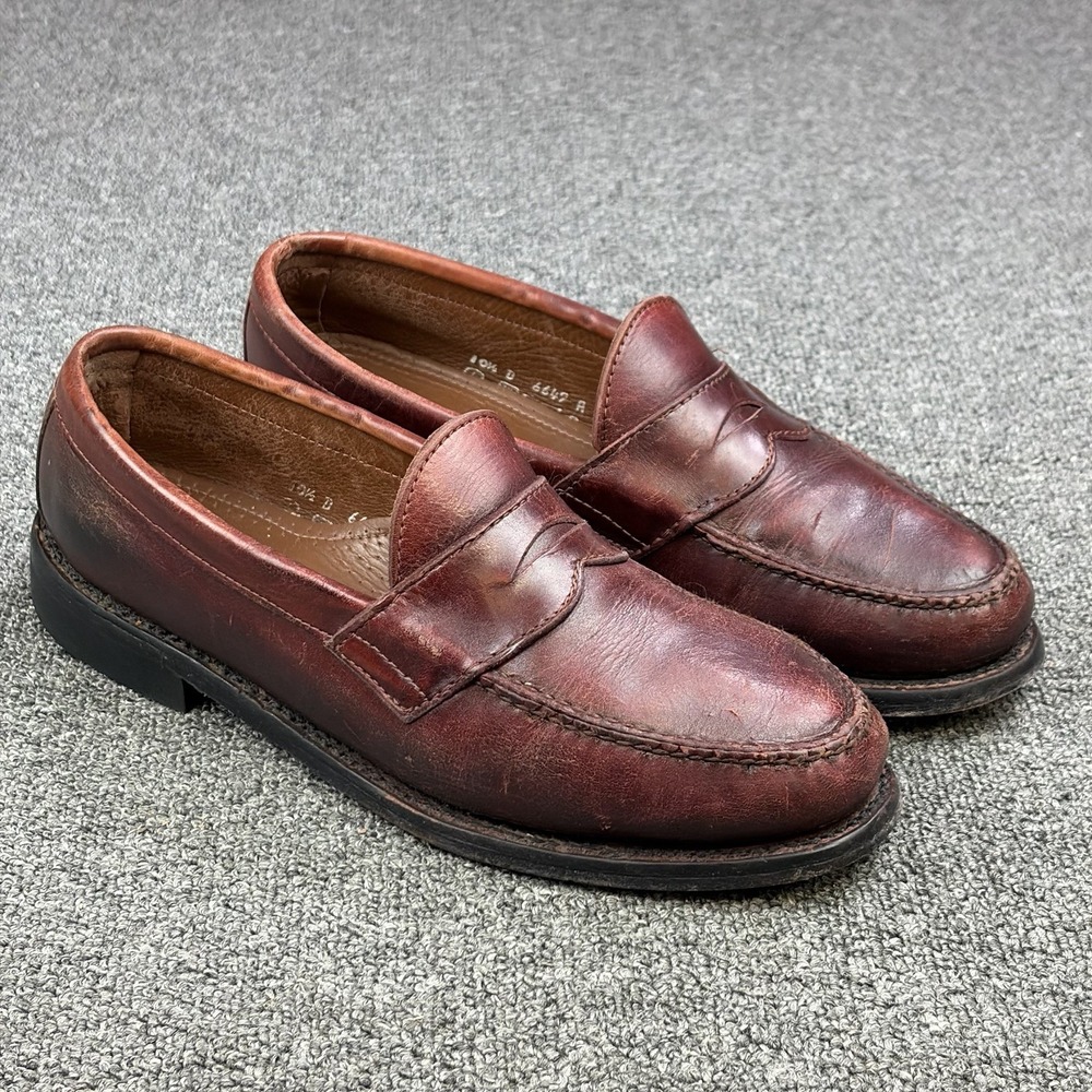 Russell Moccasin Brown Burgundy Leather Penny Loafers Made In USA Men's 10.5 D